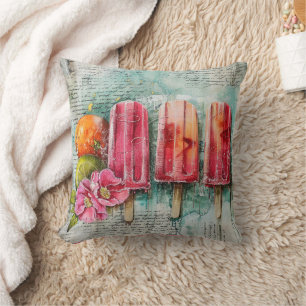 Coussin Popsicles vintages avec Roses de chaux et de chien