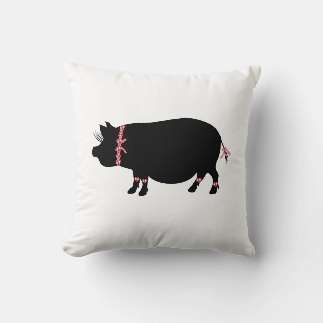 Coussin Porc gonflé par pot (rubans rouges) (Recto)