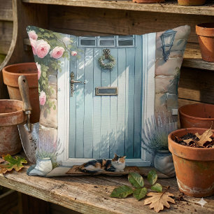 Coussin Porche florale de Cottagecore avec Calico Cat