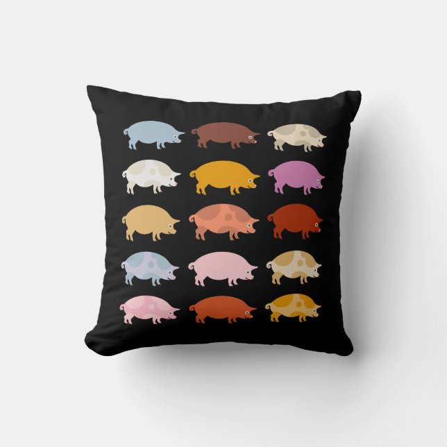 Coussin Porcs colorés krouik-krouik mignons dans le noir (Recto)