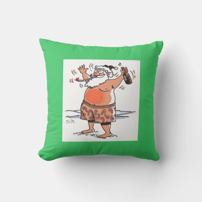 Coussin Poreiller vert carré Drunk Père Noël (Recto)