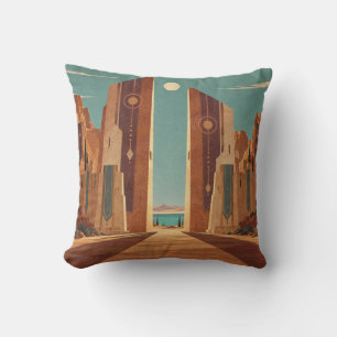 Coussin Porte du désert en terre cuite ciel turquoise