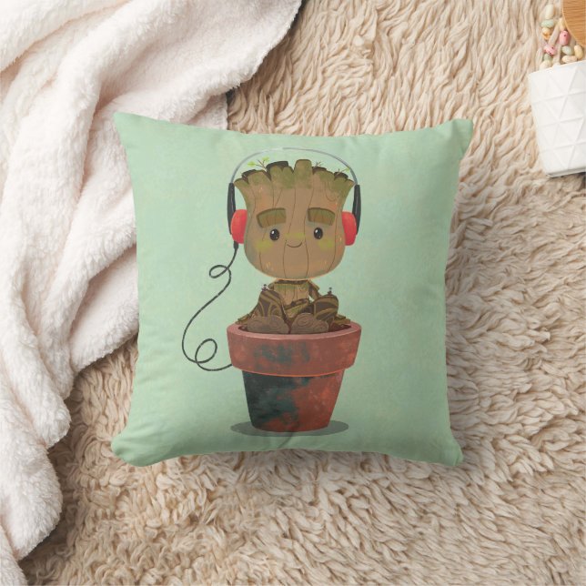 Coussin Porter un casque Groot (Couverture)