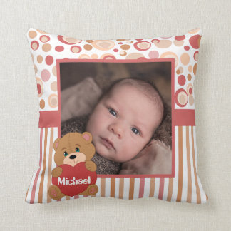 Coussin Portes d'ours en peluche et rayures cadre photo po