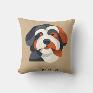 Coussin Portrait Abstrait Moderne de Bernedoodle - Géométr