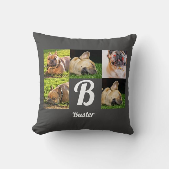 Coussin portrait chien animal photo collage monogramme sur (Recto)