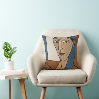 Coussin Portrait Cubiste Moderne - Femme Élégante 