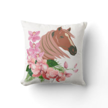 Portrait de cheval avec fleurs d'orchidées