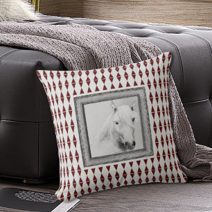 Coussin Portrait de Cheval Blanc Harlequin Bourgogne Art
