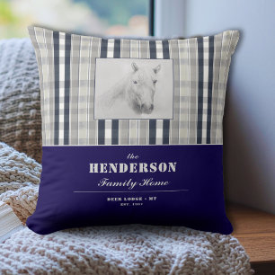 Coussin Portrait de cheval Plaid Bleu Marine Nom de Famill