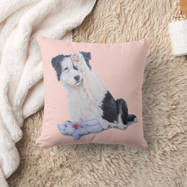 Coussin portrait de chien de mignon frontière collie chiot (Couverture)