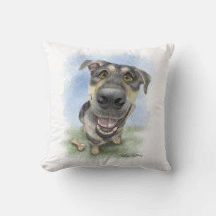 Coussin Portrait de chien dessiné heureux