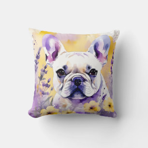 Coussin Portrait De Chien Français Avec Fleur sauvage