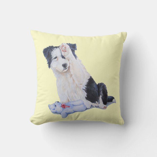 Coussin portrait de chien peint d'un joli chiot de collie- (Recto)