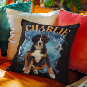 Coussin Portrait de compagnie personnalisé vintage et nom