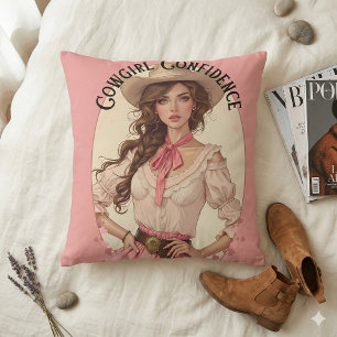 Coussin Portrait de cowgirl coquette de mode western