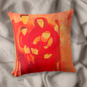 Coussin Portrait de famille assis peinture contemporaine