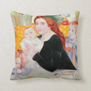 Coussin Portrait de famille nombreuse dans le bleu et le