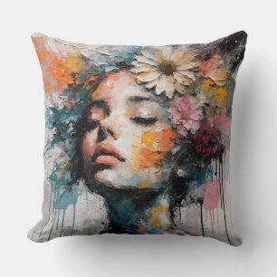 Coussin Portrait de femme florale abstrait de luxe sur toi