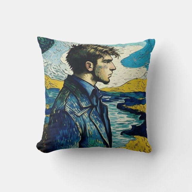 Coussin Portrait De Jeune Homme Avec Peinture De Lever Du  (Recto)