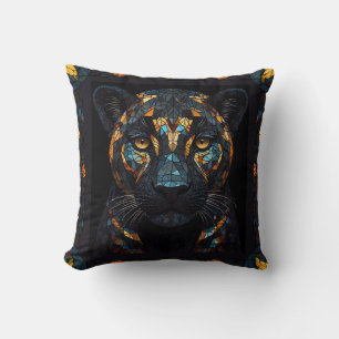 Coussin Portrait de la Panthère noire en mosaïque