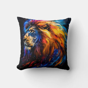 Coussin Portrait de lion abstrait de faune cosmique
