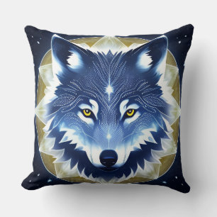 Coussin Portrait de loup aux yeux dorés intenses