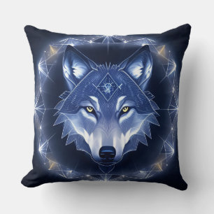 Coussin Portrait de loup aux yeux dorés intenses