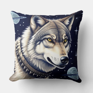 Coussin Portrait de loup aux yeux dorés intenses