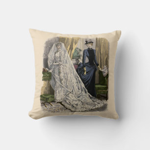 Coussin Portrait de mariage vintage de la mariée victorien
