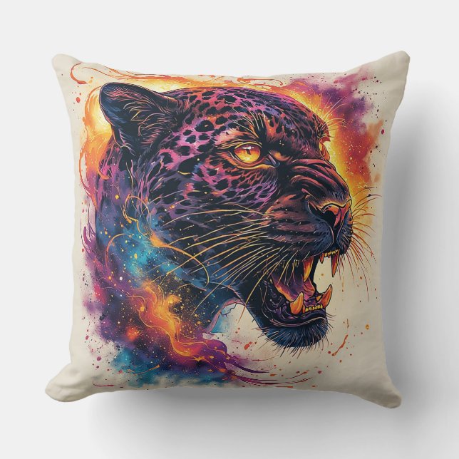 Coussin Portrait de panthère avec des éléments abstraits e (Recto)