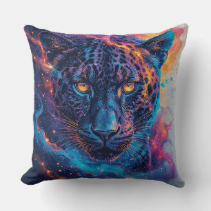 Coussin Portrait de panthère avec des éléments abstraits e