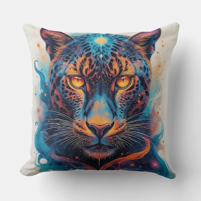 Coussin Portrait de panthère avec des éléments abstraits e (Recto)