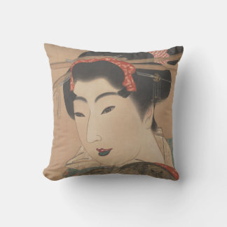 Coussin Portrait d'une femme avec éventail blanc – Japon v