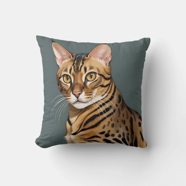 Coussin Portrait dynamique de chat Bengale avec points dis (Recto)