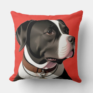 Coussin Portrait élégant d'un chien noir et blanc