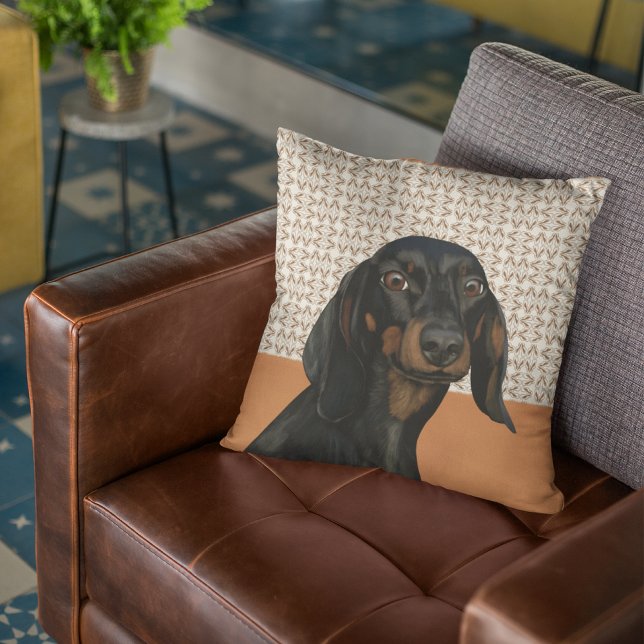 Coussin Portrait noir de chien Dachshund (Créateur téléchargé)