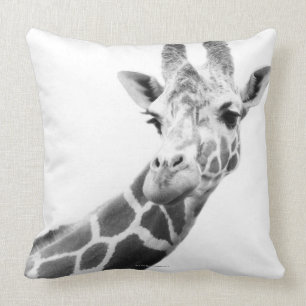 Coussin Portrait noir et blanc d'une girafe