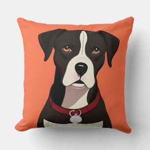 Coussin Portrait stylisé de chien noir et blanc