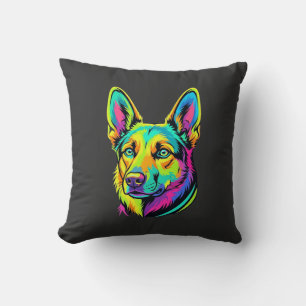 Coussin Portrait vectoriel coloré de chien néon