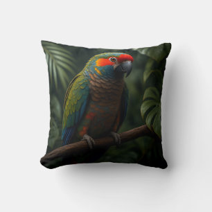 Coussin Portrait vibrant de perroquet tropical de jungle