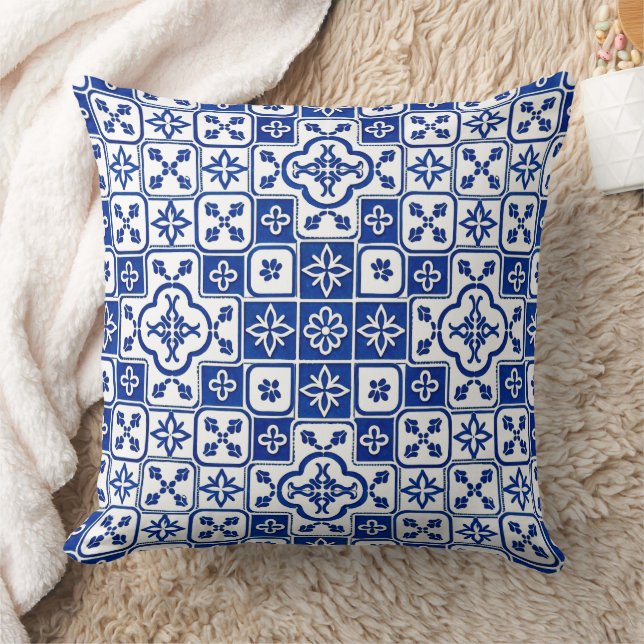 Coussin Portuguese Blue Azulejo Tile Pattern Decorative Th (Couverture)
