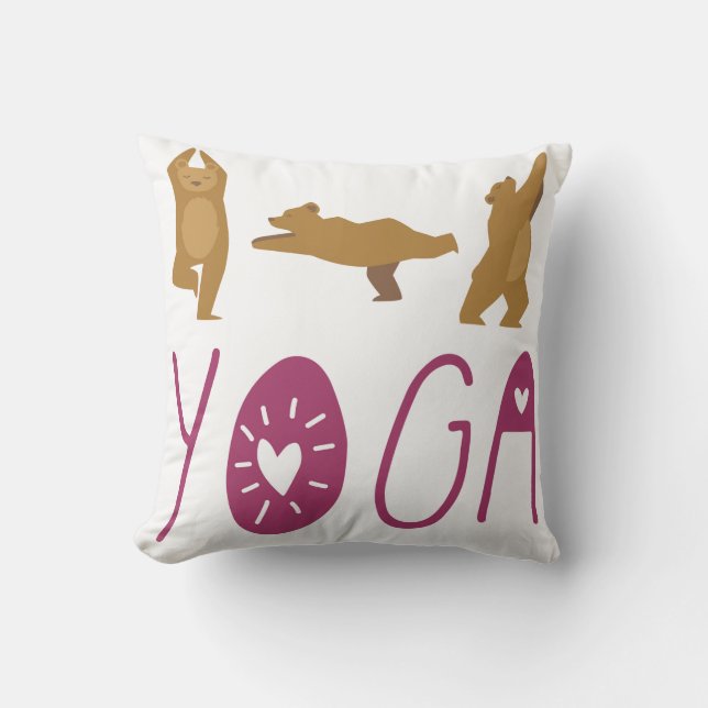 Coussin Poses de Yoga de l'ours drôle (Recto)