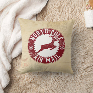 Coussin Postage vintage Pôle Nord Ajouter un nom Noël