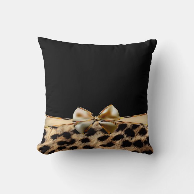 Coussin Poster de animal Cheetah Leopard Black & Gold Bow (Recto)