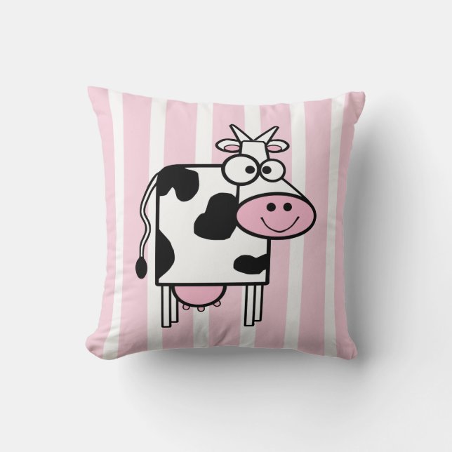 Coussin Poster de animal de fille de vache souriante (Recto)