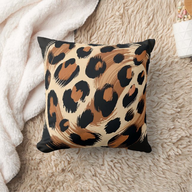 Coussin Poster de animal léopard peint en crème Brown noir (Couverture)