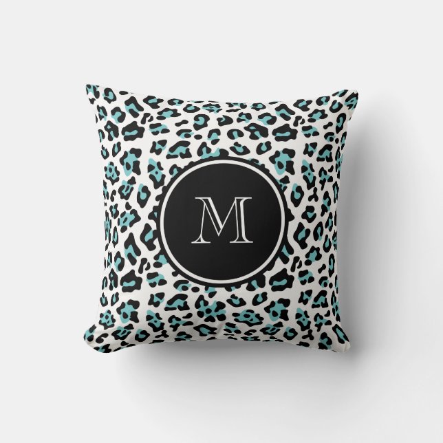 Coussin Poster de animal noir turquoise de léopard avec le (Recto)