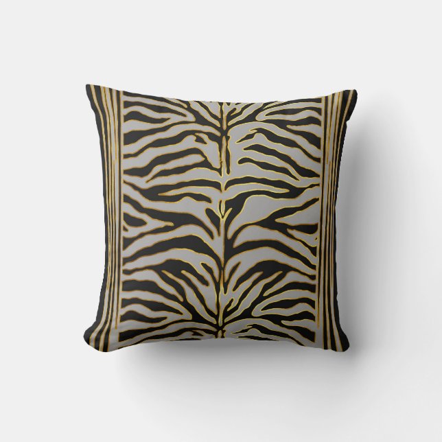 Coussin Poster de animal, rayures de tigre en or et gris (Recto)