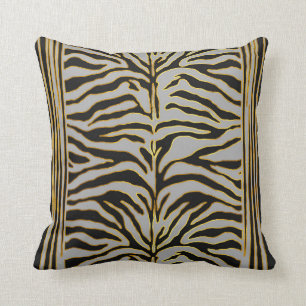 Coussin Poster de animal, rayures de tigre en or et gris